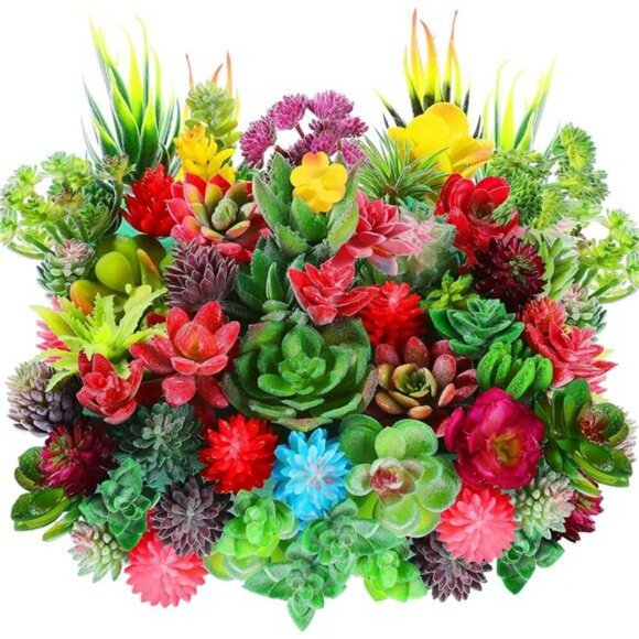 50 Fake Succulent Plants Mini Artificial Cactus Bulk Home Decor DIY Picks Set - Picture 1 of 7